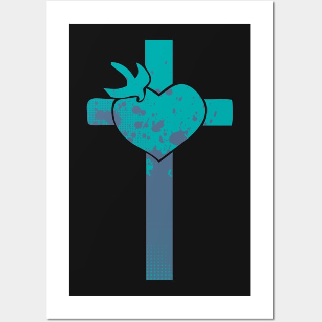 Cross with heart and Dove Wall Art by AlondraHanley